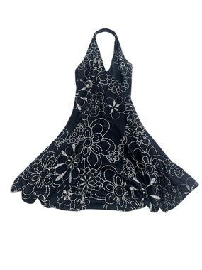 Y2K Black & White Floral Halter Dress | London Times Petite 8, Retro Flowy Mini
